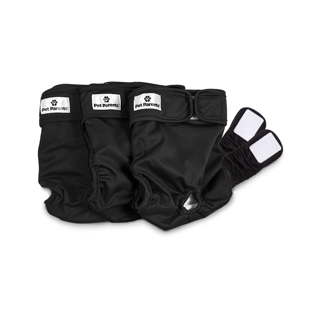 Pet Parents Washable Dog Diapers (3Pack) + Extendrs Of Durable Doggie Diapers, Premium Dog Diapers Female & Male (X-Large, Black