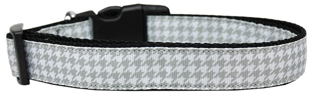 Pet Dog & Cat Nylon Collar or Leash, &quot;Houndstooth Grey&quot; XL Collar
