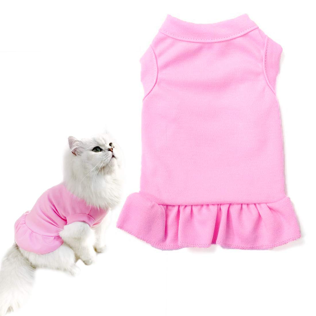 Caisang Dog Skirt Shirts, Puppy Dresses For Small Dogs Girls, Pet Clothes Doggy Apparel, Comfortable Summer Shirt Beach Wear Clothing, Outfits For Medium Dog, Kitty Cats, Cotton Tops (Pink S)