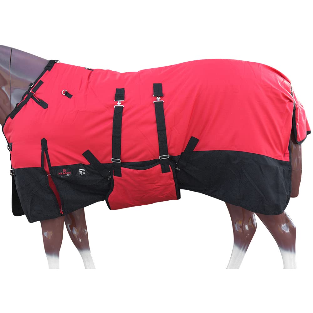 Hilason 1200D Winter Waterproof Poly Horse Blanket Belly Wrap Red | Horse Blanket | Horse 72 In