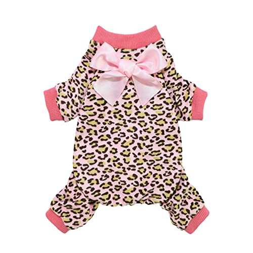 Fitwarm Leopard Dog Pajamas, Fleece Dog Clothes For Small Dogs Girl With Legs, Pet Onesie, Cat Outfit, Pink, Small