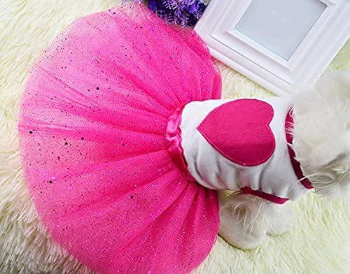 Idepet Spring Summer Pet Dog Cat Puppy Tutu Princess Dress Heart Printed Lace Skirt Clothes Pet Apparel (Xs)