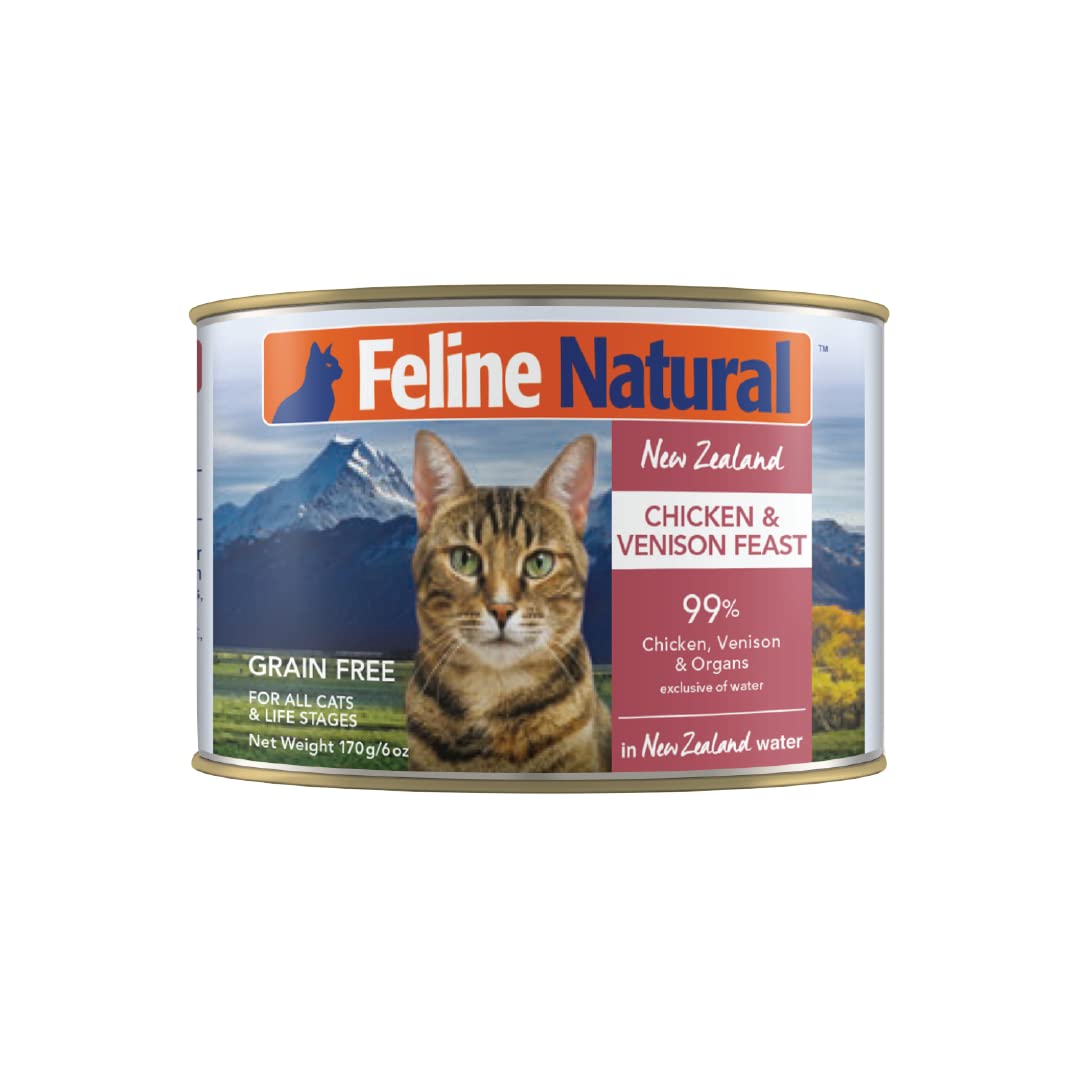 Feline Natural Pate Wet Food for Cats - Chicken & Venison Feast, Grain-Free, High Moisture, 6 Ounce (Pack of 12), New Zealand Ma