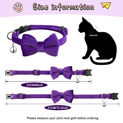 4 Pieces Cat Bow Tie Collar With Bell Breakaway Cat Comfortable Velvet With Cute Safety Pet Collar For Pet Kitten Puppy(Small,Bl