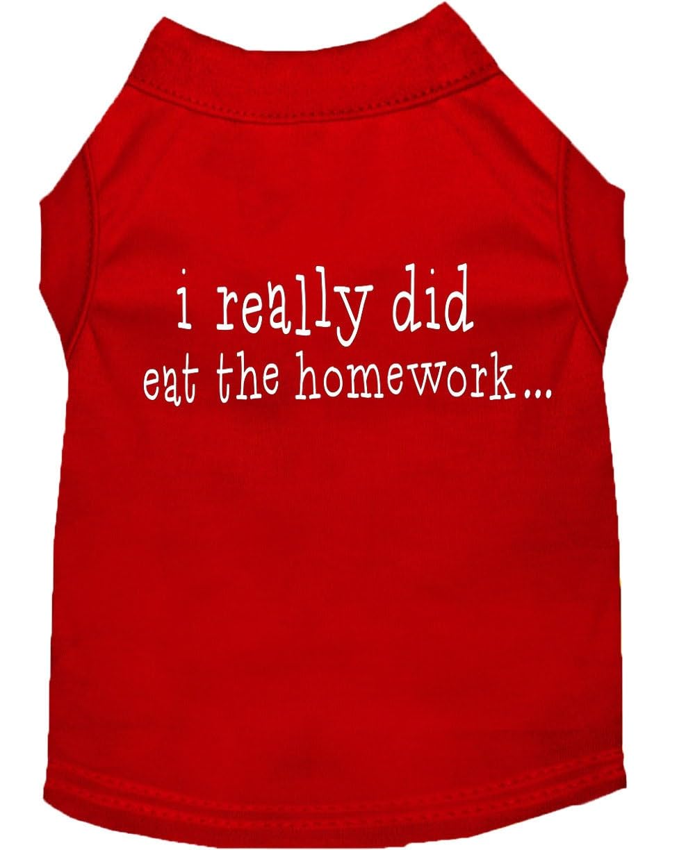 Mirage Pet Products I Really Did Eat The Homework Screen Print Shirt for Pets, Medium, Red