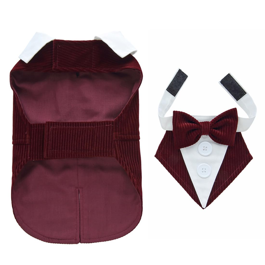 Doteyayp Puppy Velvet Tuxedo With Detachable Bowtie Prom Wedding Formal Wear Prince Costume For Small Dog (X-Small, Wine Red)
