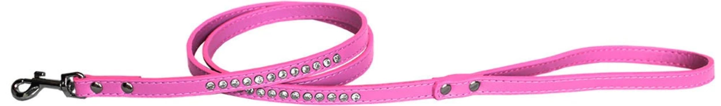 Pet, Dog or Cat Fashion Leash,Clear Jewel (Available in 7 colors) Bright Pink 1/2" wide x 4' long
