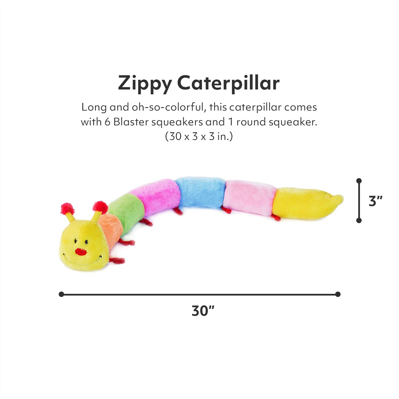Zippypaws - Colorful Caterpillar Squeaky Stuffed Plush Dog Toy - Deluxe Squeakers