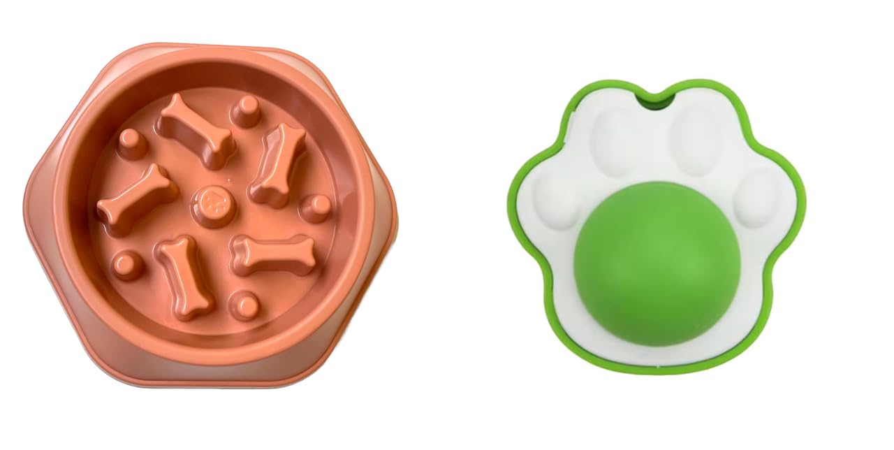 Urban Pet Gallery Pet Bowl, Feeding Bowl, Slow Eating Bowl For Dogs And Cats, (Creamy Peach) And Catnip Toy Rotatable, Cat Chew 