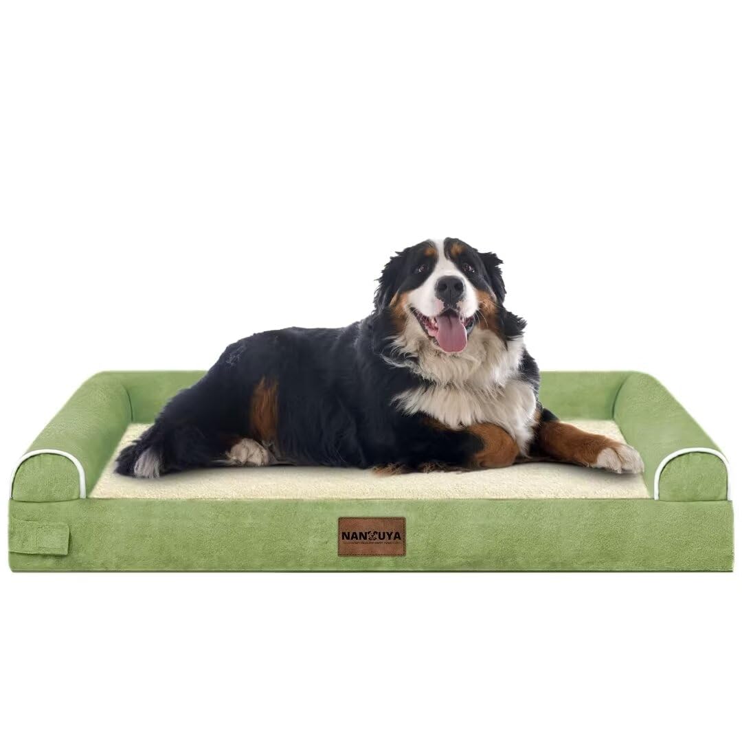 Large Dog Bed Orthopedic Washable: Jumbo Dog Bed Bolster Extra Large Dogs Egg Crate Foam Sofa Couch Waterproof Removable Cover - Grass Green