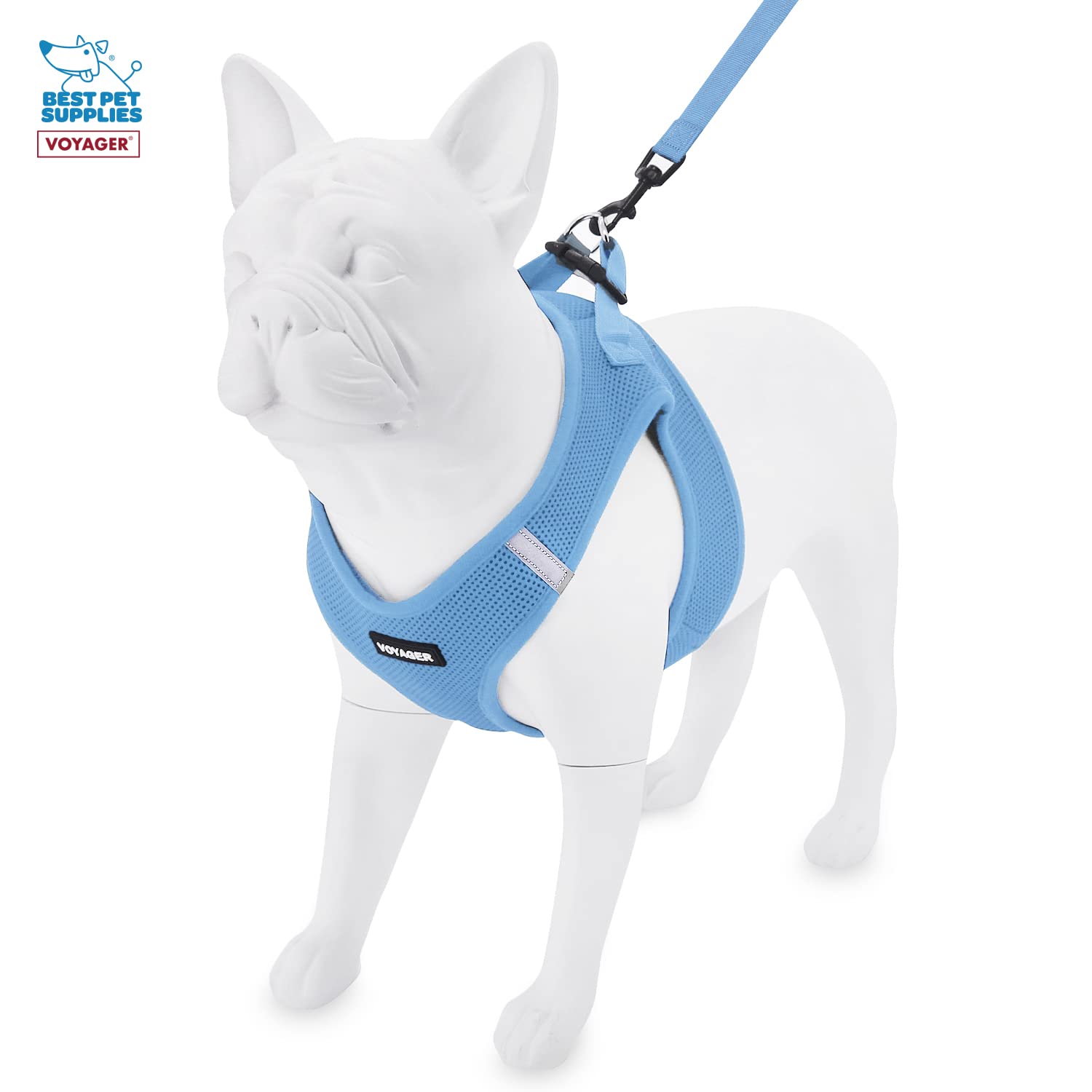 Voyager Step-In Air All Weather Mesh Harness And Reflective Dog 5 Ft Leash Combo With Neoprene Handle, For Small, Medium And Large Breed Puppies By Best Pet Supplies - Leash Harness (Baby Blue), M