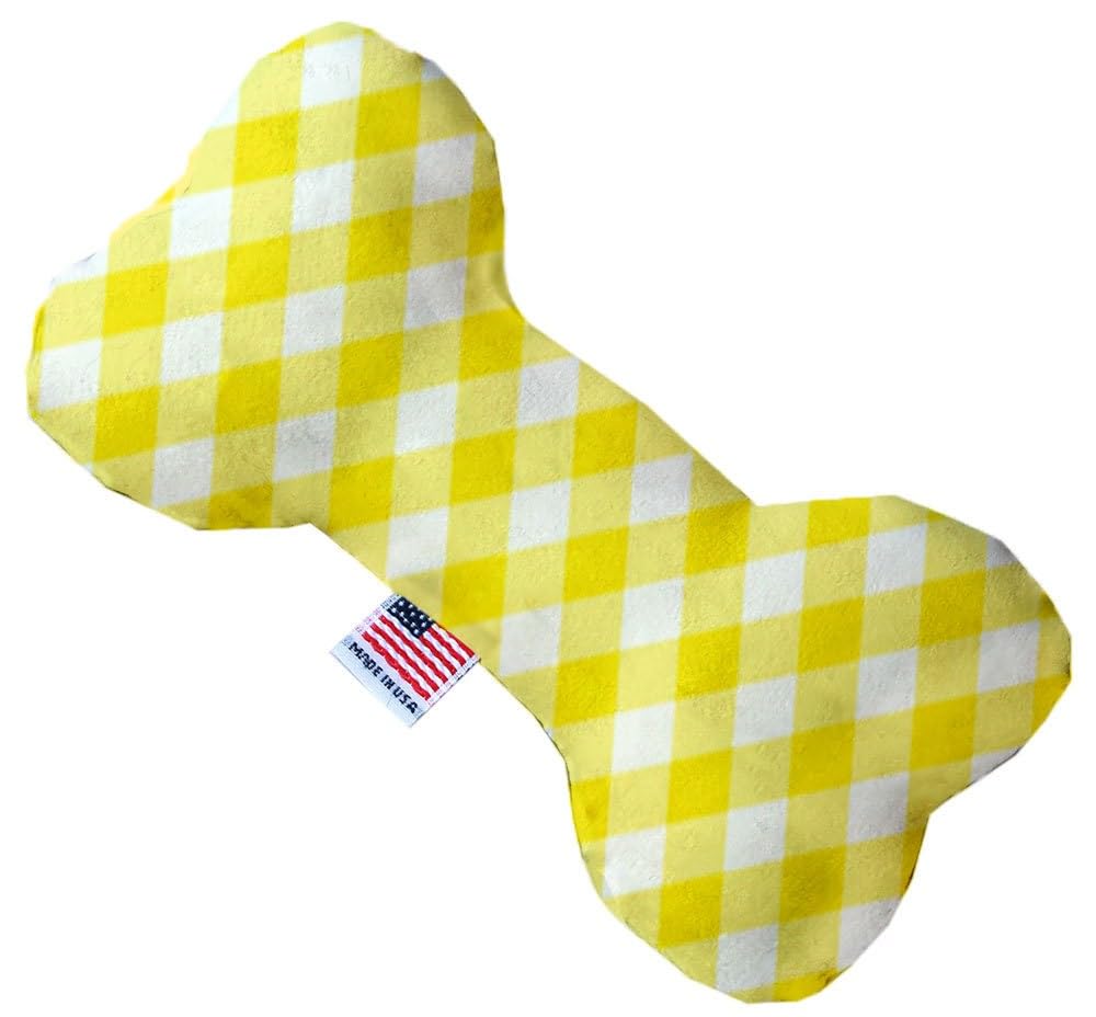 Pet and Dog Plush Heart or Bone Toy, &quot;Plaids Group&quot; (Available in different sizes, and 7 different pattern options!) Purple &Yellow Plaid 8&quot; Plush Bone