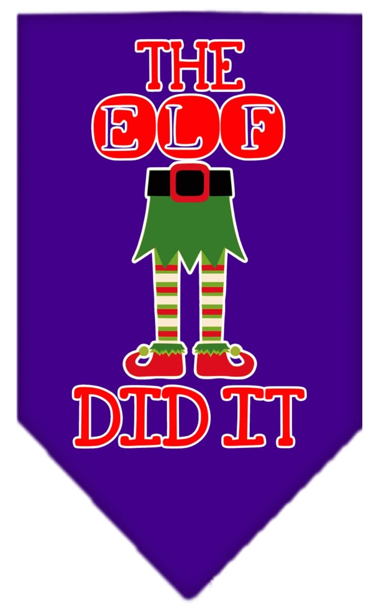 Christmas Pet and Dog Bandana Screen Printed, &quot;The Elf Did It&quot; Purple Small