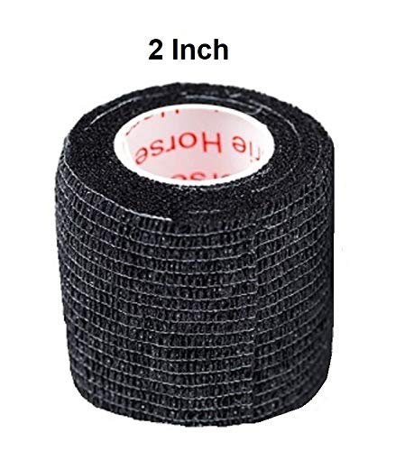Vet Wrap Tape (Black) (2 Pack) (2 Inch x 15 feet) Self Adhesive Adherent Adhering Cohesive Flex Self Stick Bandage Grip Roll Dog