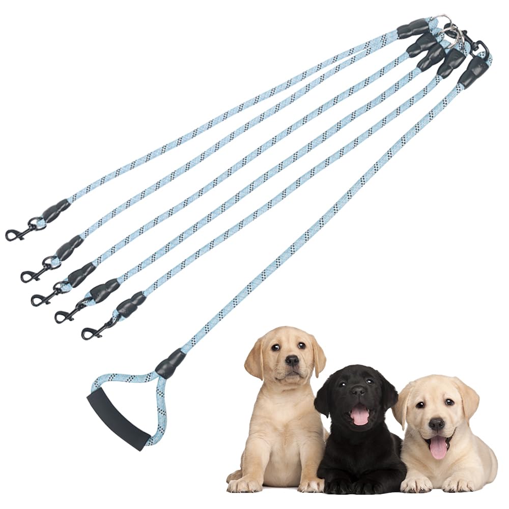 5 Dog Leash, Reflective Heavy Duty Five Way Dog Leash, Suitable For All Types Of Dogs, Multiple Dog Leash, 360 Swivel Tangle Fre