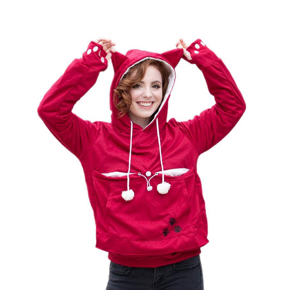 Alyc Unisex Hoodies Pet Holder Cat Dog Large Pouch Carriers Pullover With Cat Printing Sweatshirt (Red-Classic Version, Xxxl)