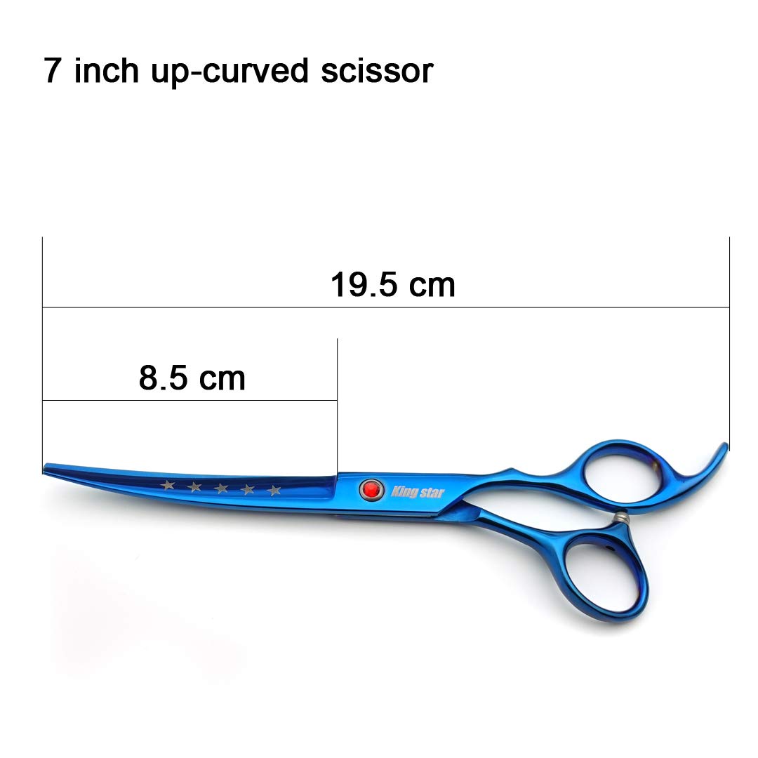 7.0In Titanium Blue Professional Pet Grooming Scissors Set,Straight & Thinning & Curved Scissors 4Pcs Set For Dog Grooming,(Blue