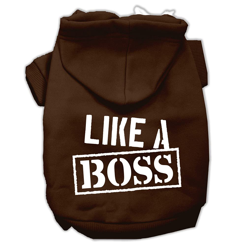 Pet, Dog & Cat Hoodie Screen Printed, 'Like A Boss' Brown Xs (0-3 Lbs.)