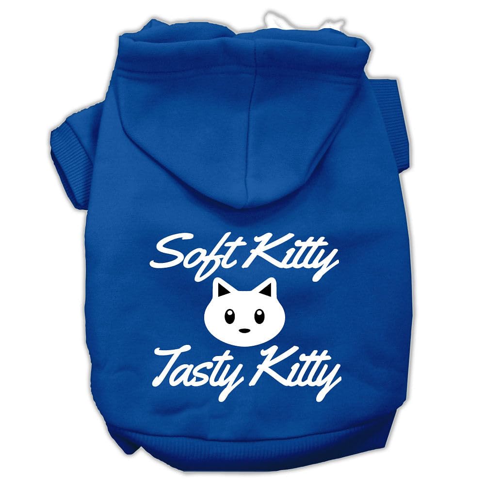 Pet Dog & Cat Hoodie Screen Printed, 'Soft Kitty, Tasty Kitty' Blue Lg (10-14 Lbs.)