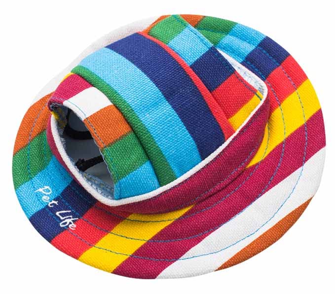 Pet Life ® Colorfur Rainbow Dog Hat With Uv Coverage Protection - Brimmed Canopy Provides More Shade Than A Dog Banadana - Features Ear Holes And Adjustable Jaw-Strings - Great Worn With Dog Clothes