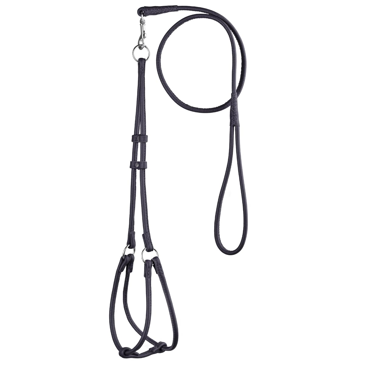 Dogline Soft Round/Rolled Genuine Leather Step-In Harness With 15 To 20-Inch Chest And 3-Foot Leash, Black