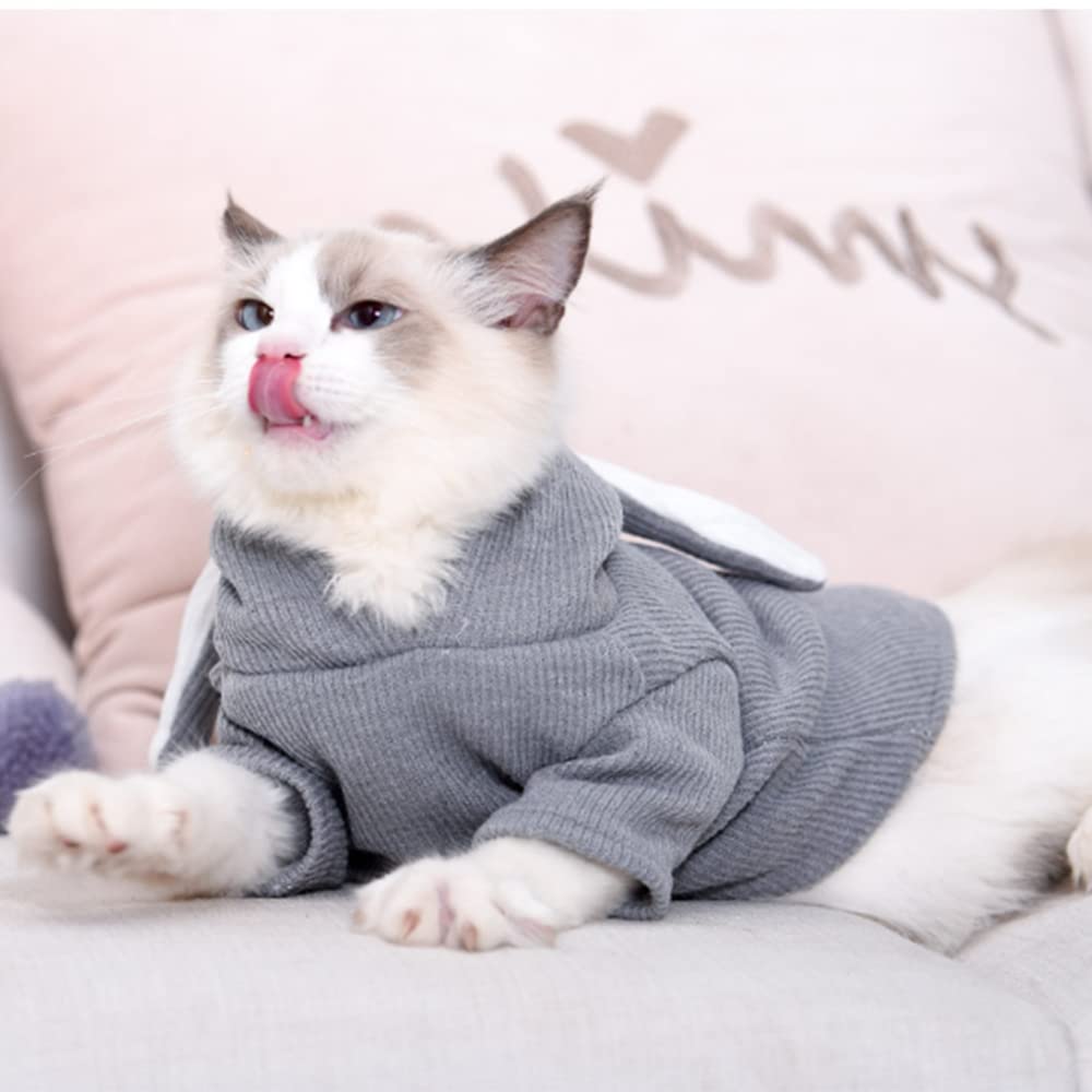 Aniac Pet Hoodie Cat Rabbit Outfit With Bunny Ears Cute Sweatshirt Spring And Autumn Puppy Knitted Sweater Kitty Soft Knitwear (Medium, Grey)