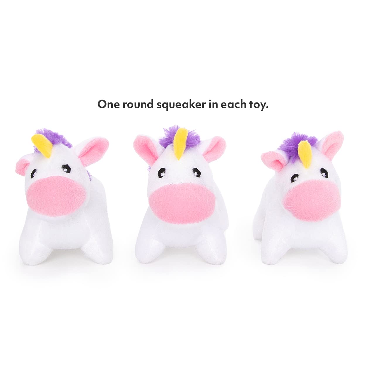 ZippyPaws Burrow Miniz 3-Pack - Plush Unicorn Dog Toys with Squeakers, Burrow Refill, Perfect for Aggressive Chewers, Rainbow Design