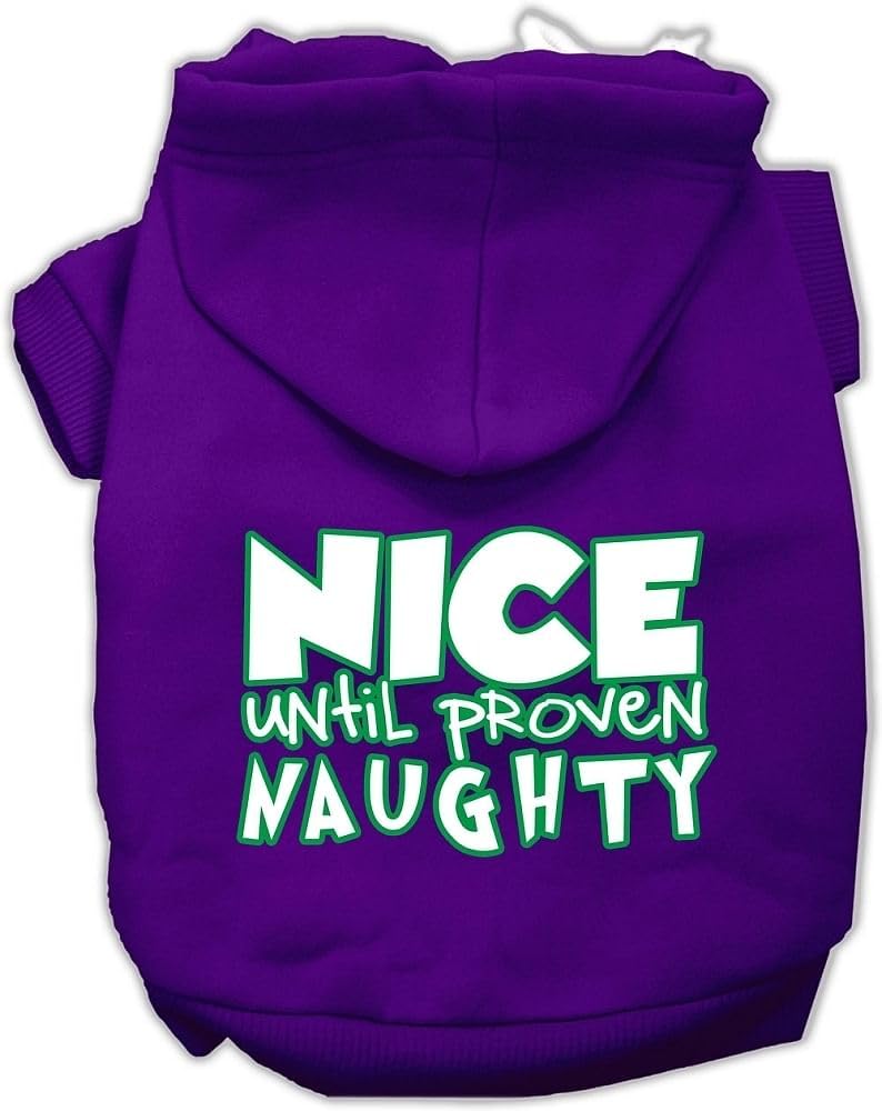 Christmas Pet, Dog & Cat Hoodie Screen Printed, 'Nice Until Proven Naughty' Light Pink Sm (3-6 Lbs.)