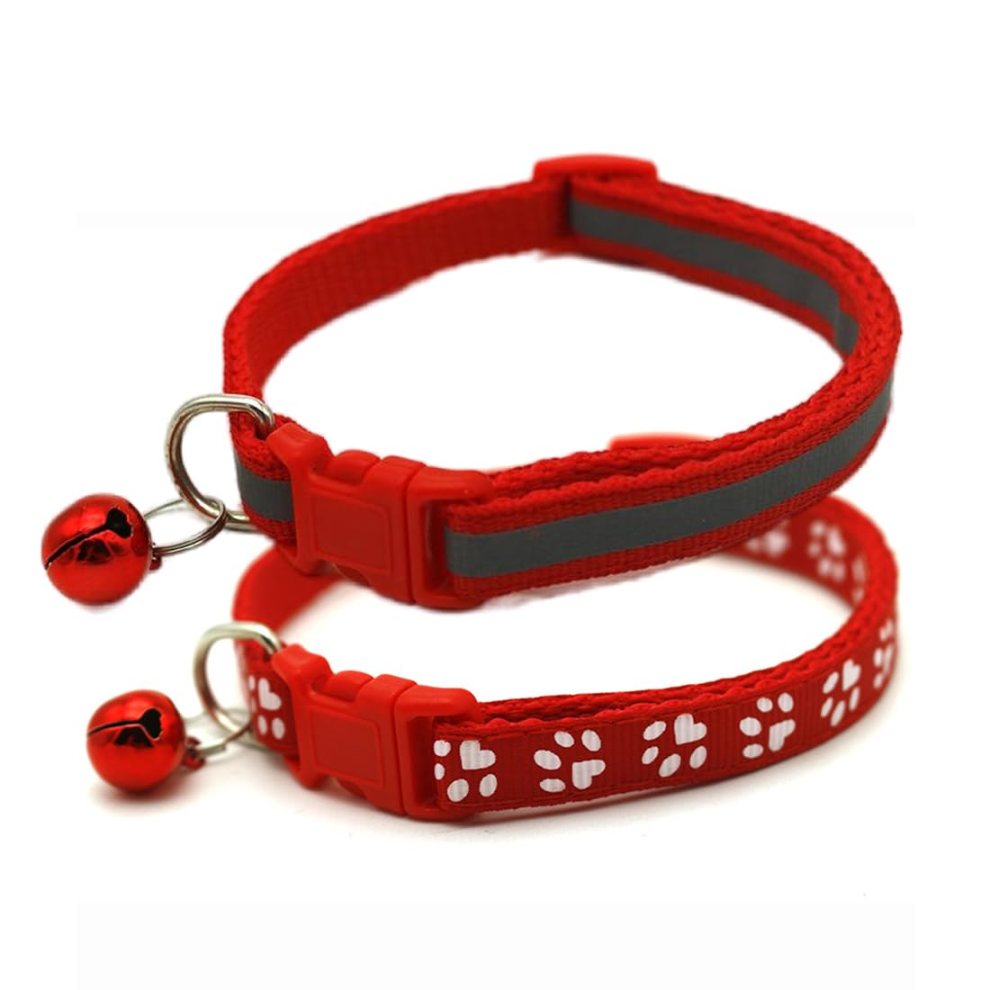 Red Dog Collars For Small Dogs With Bell, 2-Pack Basic & Reflective Boy Puppy Collar With Bells For Xxs Xs Small Pet Male Dogs T