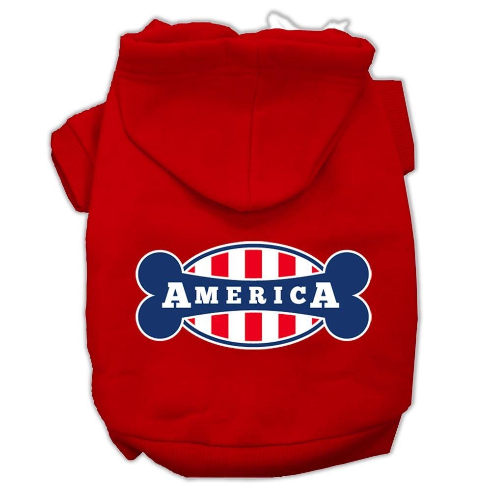 Pet, Dog & Cat Hoodie Screen Printed, 'Bonely In America' Red 3Xl (25-35 Lbs.)