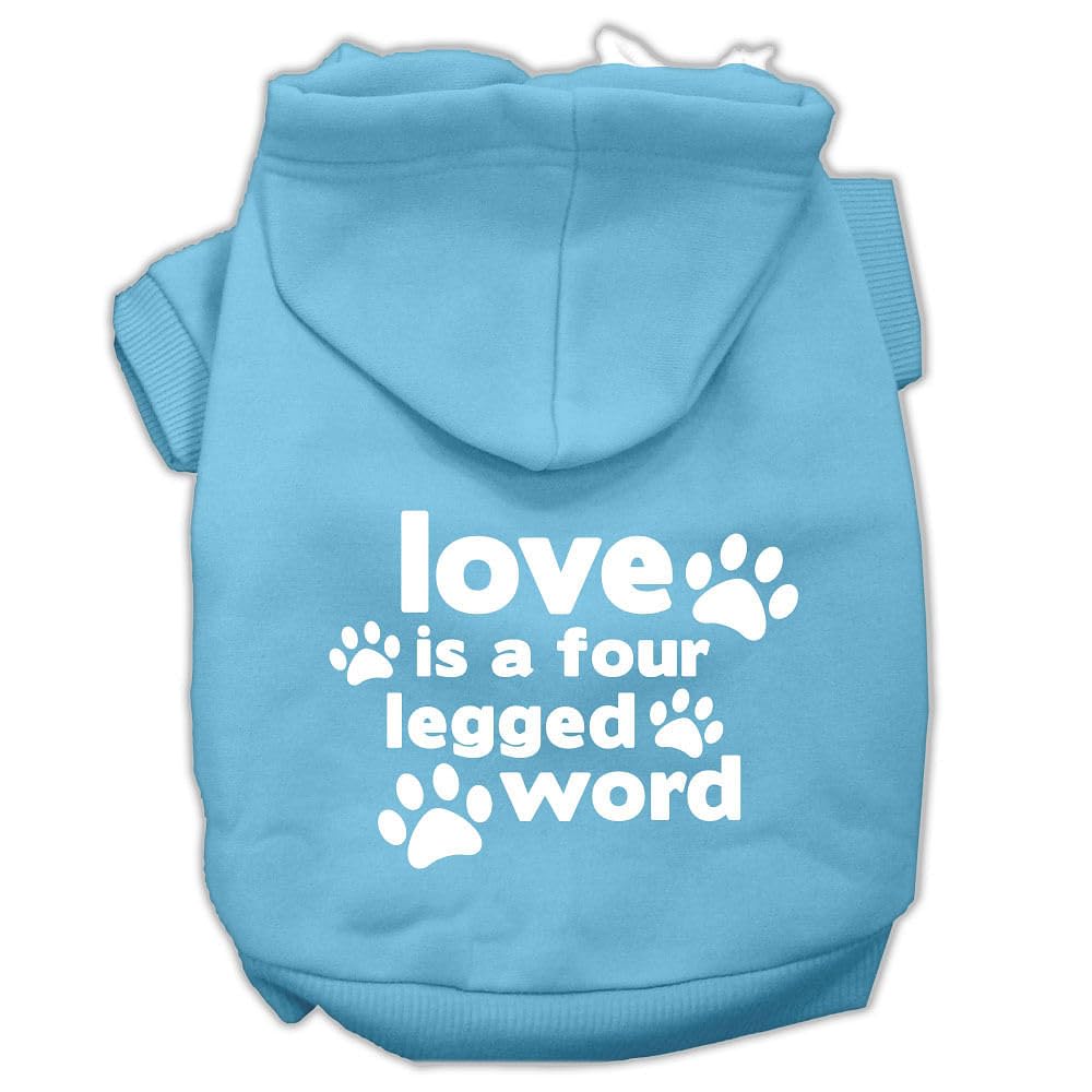 Pet Dog & Cat Hoodie Screen Printed, 'Love Is A Four Legged Word' Baby Blue Sm (3-6 Lbs.)
