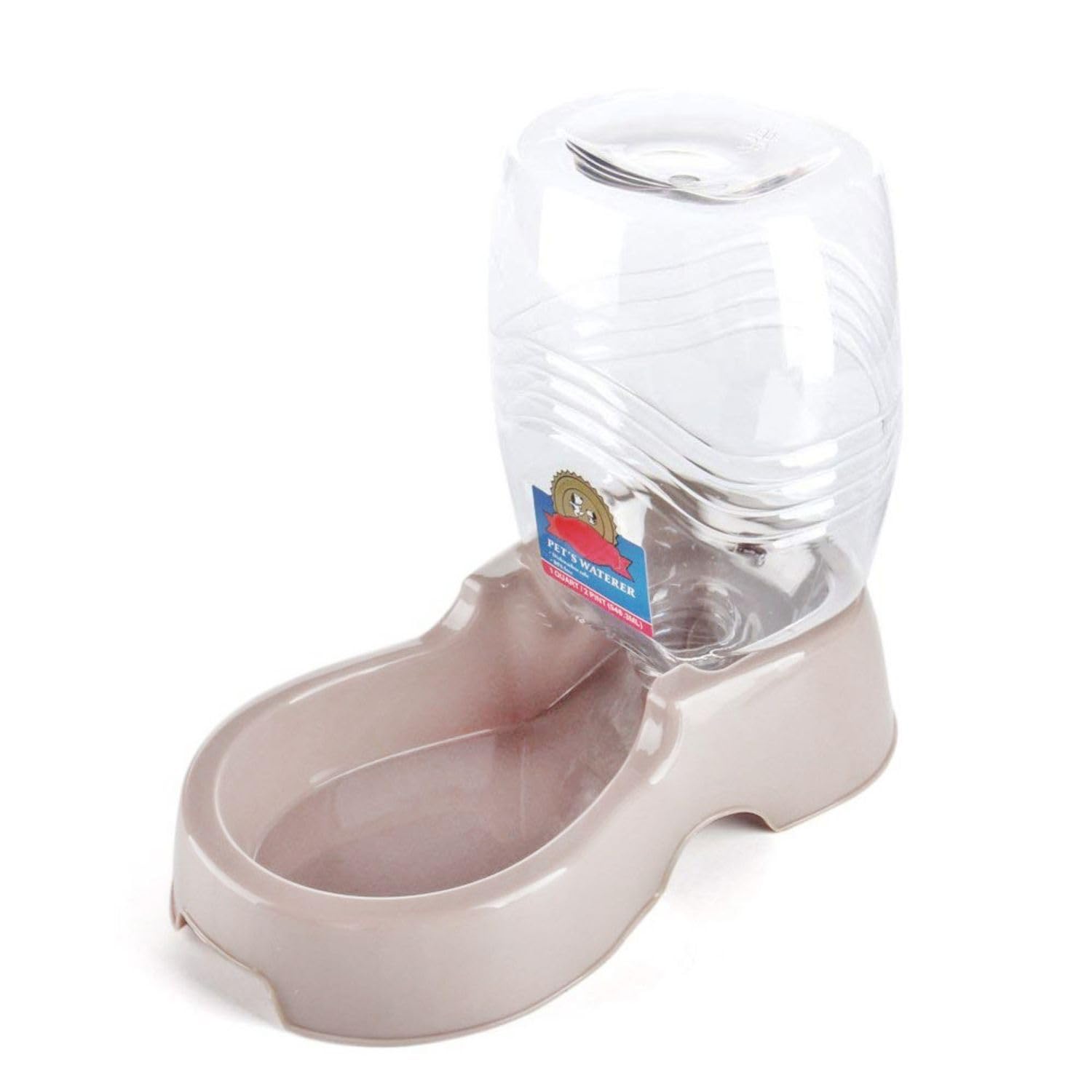 Flexzion Pet Water Dispenser Station, Beige (1/4 Gallon) Auto Replenish Gravity Waterer Drinking Fountain Bottle Bowl Dish Portable Stand For Small Dog Cat Animal