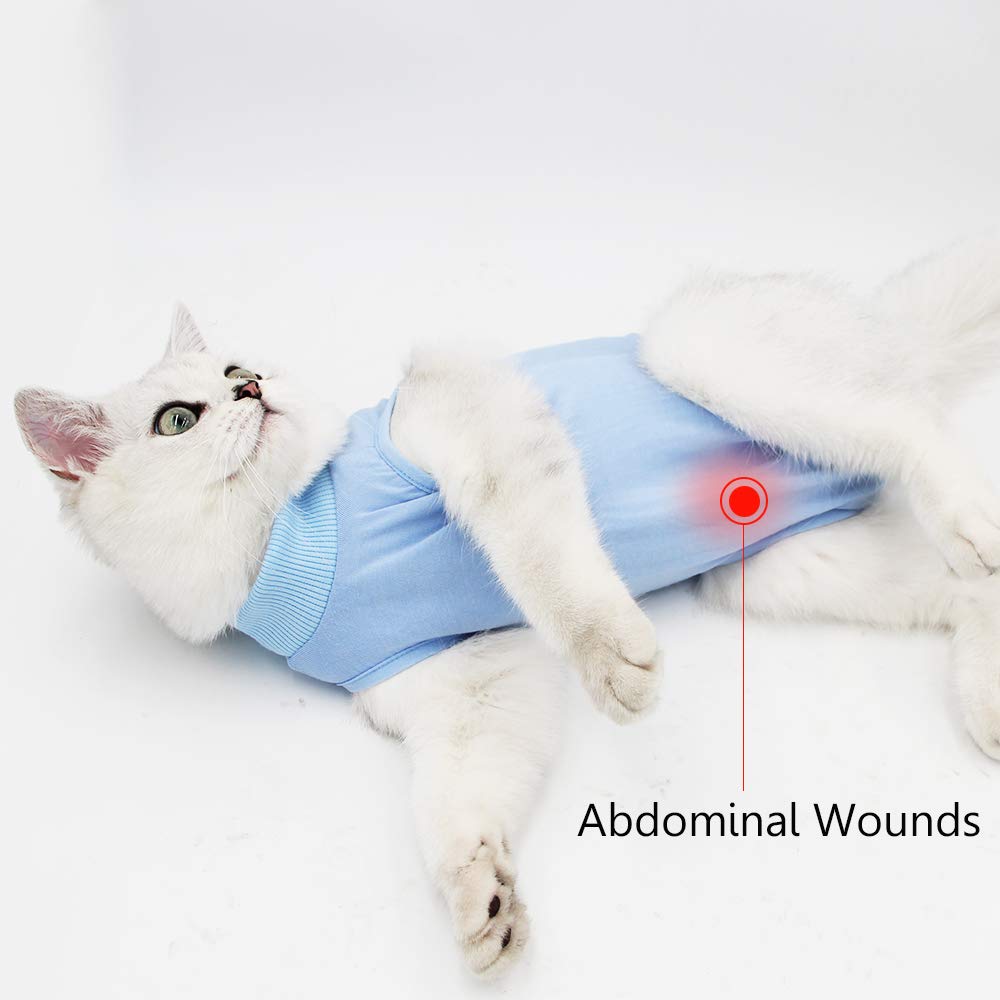 Ouuonno Cat Wound Surgery Recovery Suit For Abdominal Wounds Or Skin Diseases, After Surgery Wear, Pajama Suit, E-Collar Alternative For Cats (S, Blue)