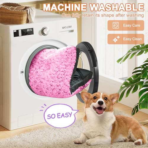 Pocblue Deluxe Washable Xl Dog Bed Dog Crate Mat 42 Inch Comfy Fluffy Kennel Pad Anti-Slip For Dogs Up To 90 Lbs, 42' X 28', Pink