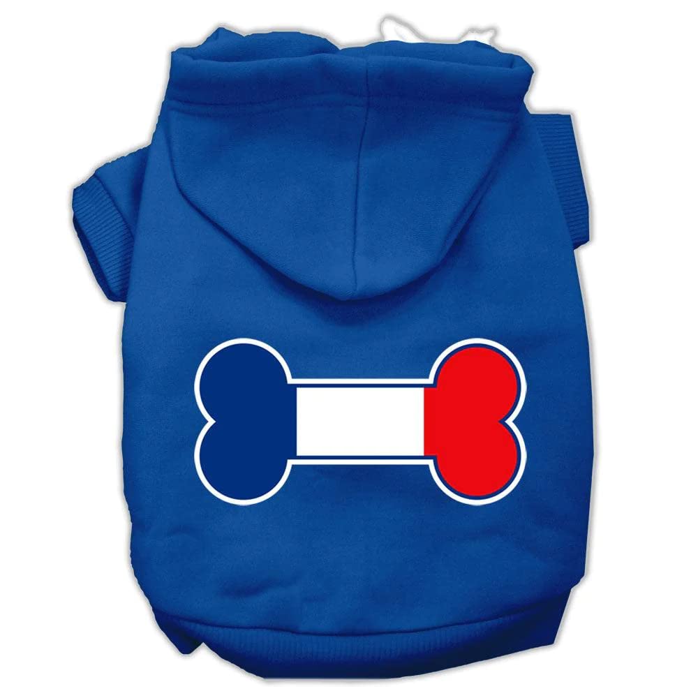 Pet, Dog & Cat Hoodie Screen Printed, 'Bone Flag France' Baby Blue Xs (0-3 Lbs.)