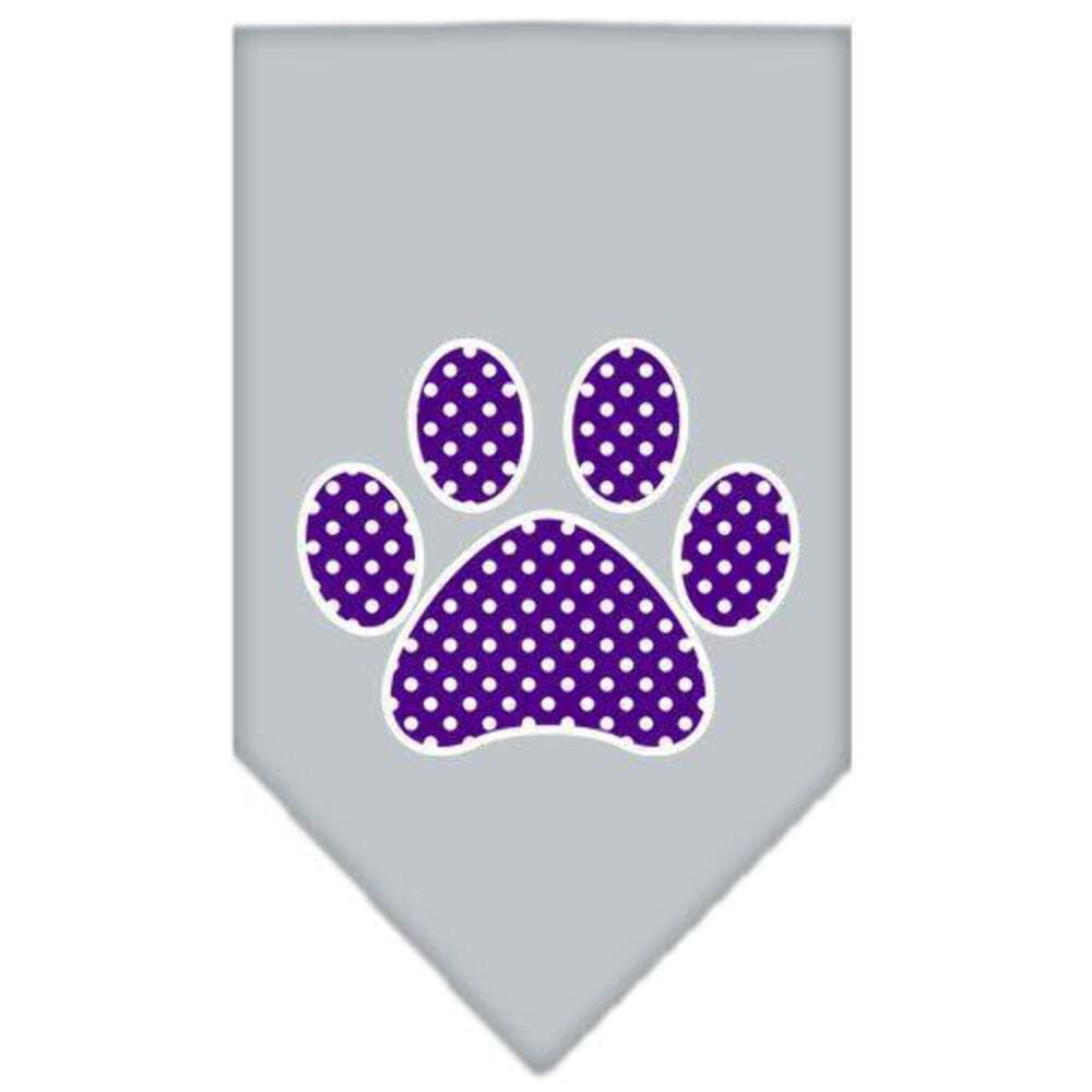 Pet and Dog Bandana Screen Printed, &quot;Purple Swiss Dot Paw&quot; Red Small