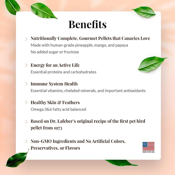 LAFEBERS Tropical Fruit Gourmet Pellets Pet Bird Food, No Added Sugar, Made with Non-GMO and Human-Grade Ingredients, for Canar