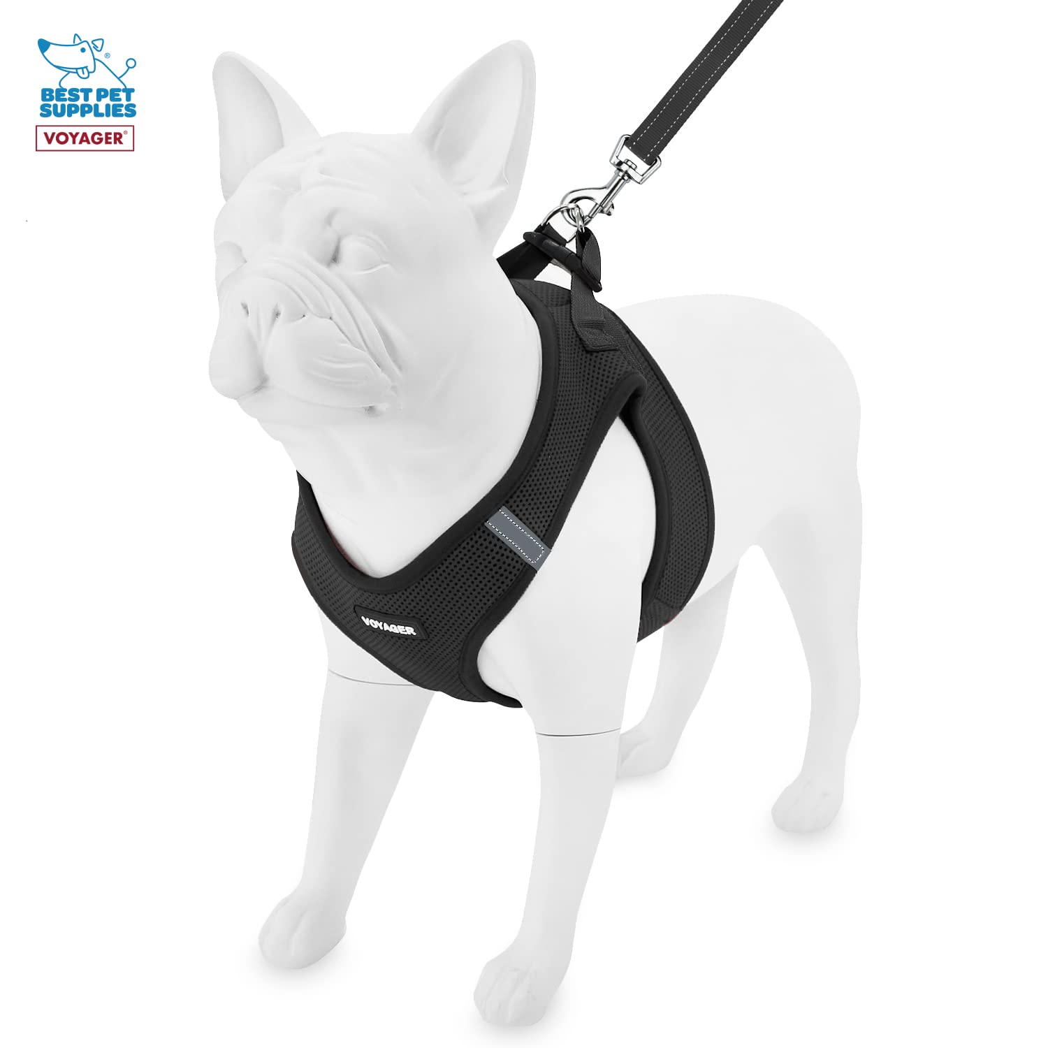 Voyager Step-In Air All Weather Mesh Harness And Reflective Dog 5 Ft Leash Combo With Neoprene Handle, For Small, Medium And Large Breed Puppies By Best Pet Supplies - Leash Harness (Black), M