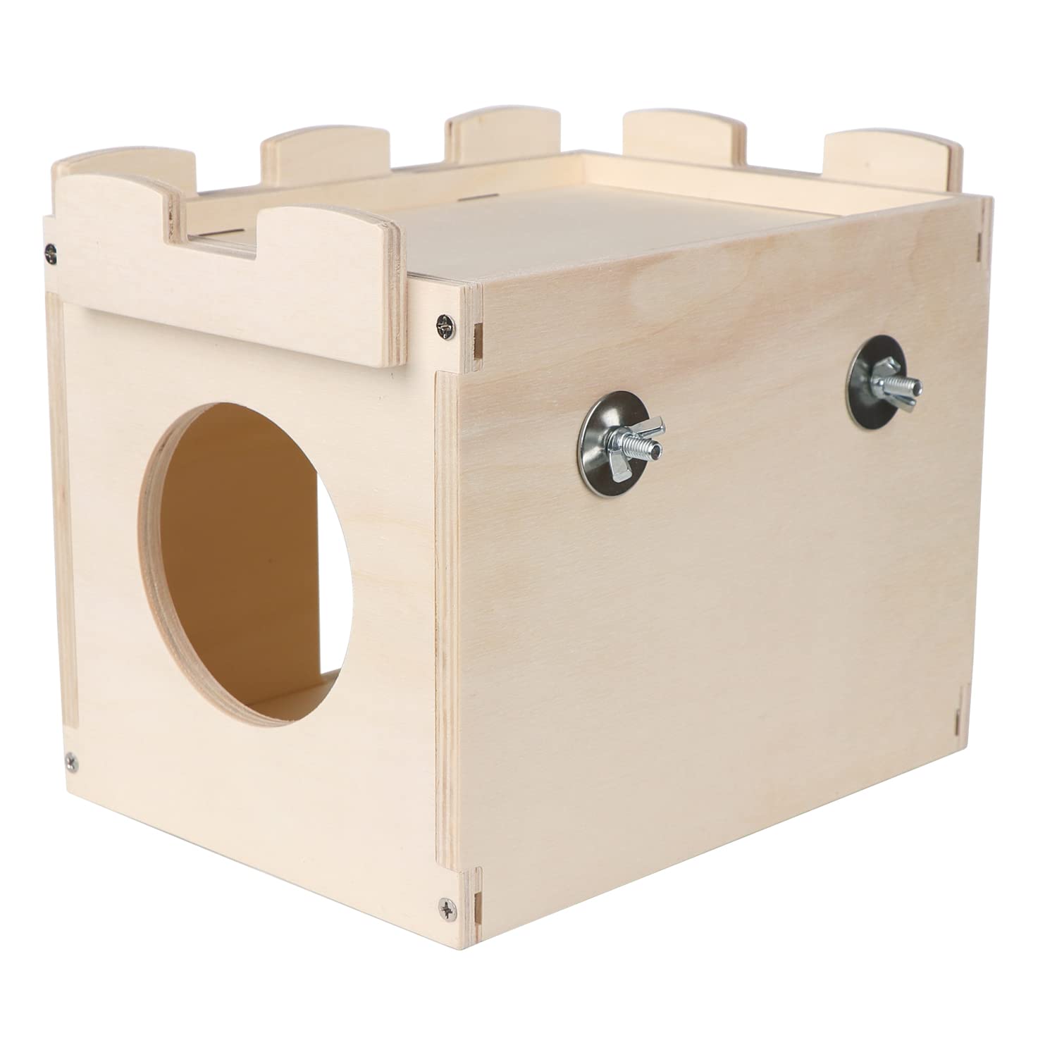 Castle Chinchilla House - Small Animal Hideout For Chinchilla Guinea Pig Hedgehog, Or Rat - Ventilated Wooden Hamster Habitat With Multiple Doors - Made From Natural Wood