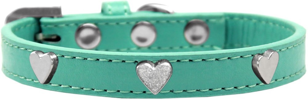 Mirage Pet Products Heart Widget Dog Collar, Size 12, Aqua/Silver