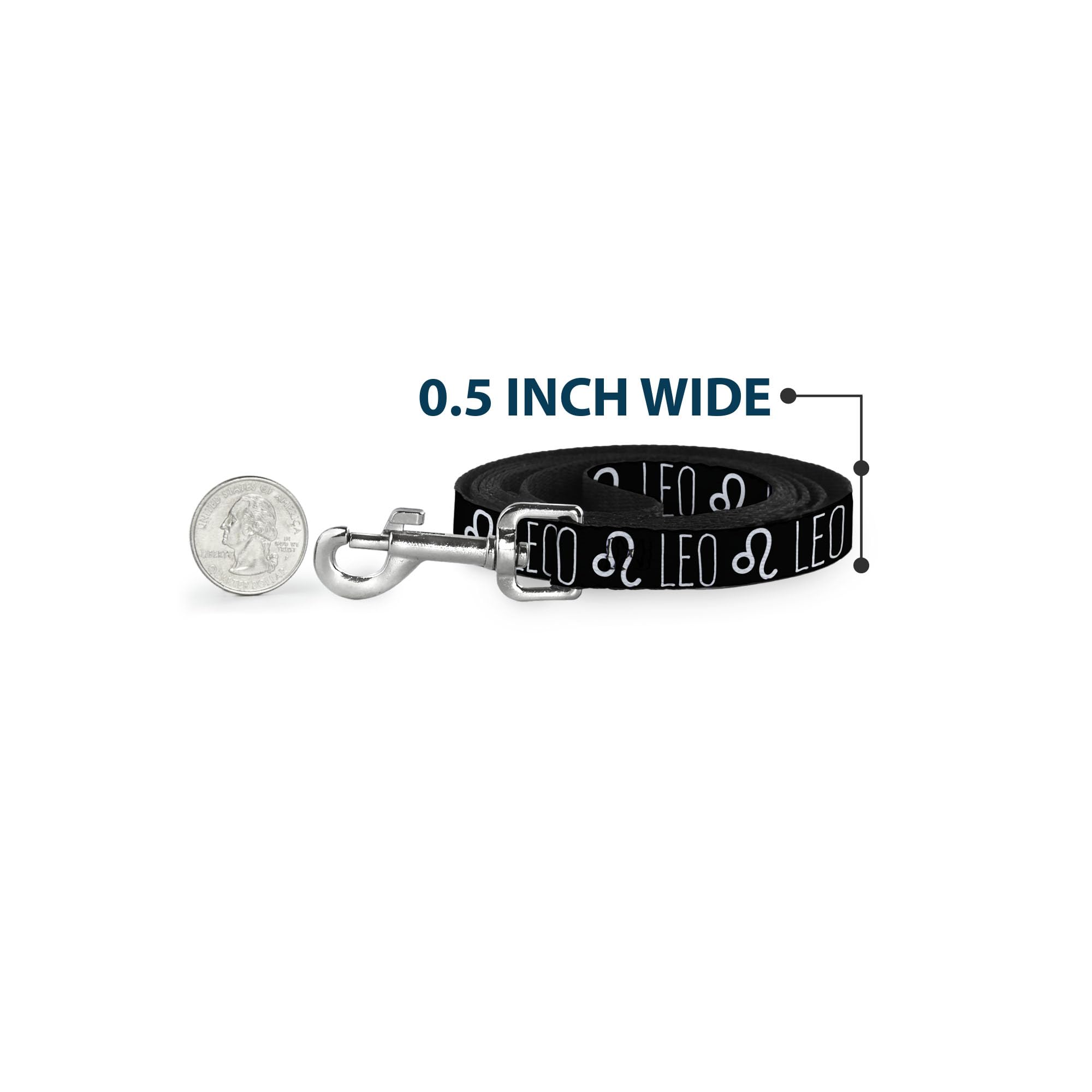 Dog Leash Zodiac Leo Symbol Black White 6 Feet Long 1.5 Inch Wide
