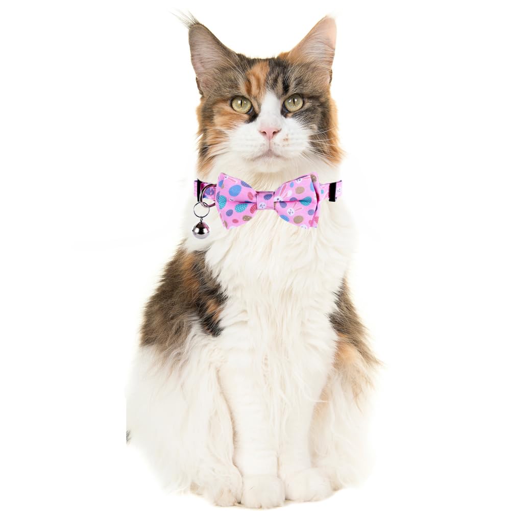 Easter Cat Collar Breakaway With Bow Tie Bandana And Bell Holiday For Kitty Adjustable Safety
