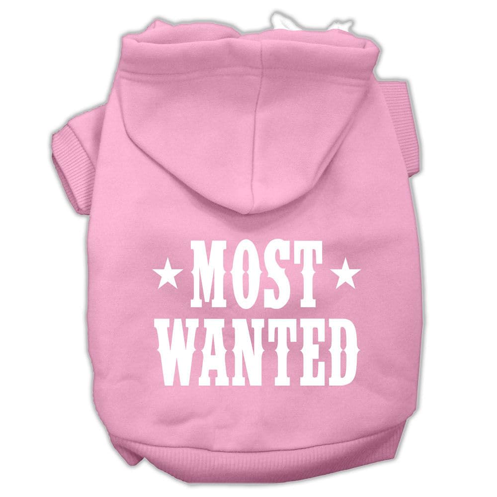 Pet Dog & Cat Hoodie Screen Printed, 'Most Wanted' Light Pink Xs (0-3 Lbs.)