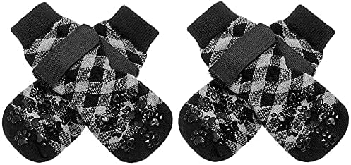 Expawlorer Double Side Anti-Slip Dog Socks 2 Pairs - Adjustable Pet Paw Protector With Strap, Traction Control Non-Skid For Indoor On Hardwood Floor Wear, Paw Protection For Puppy Dogs