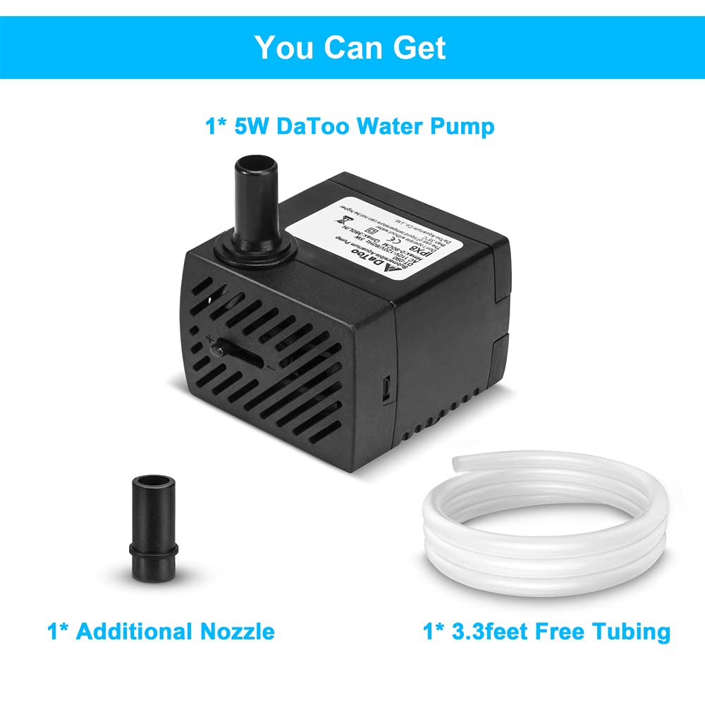 Datoo 95Gph 5W Small Submersible Water Pump Mini Fountain Pump Ultra Quiet For Aquarium Fish Tank Pond Statuary Hydroponics