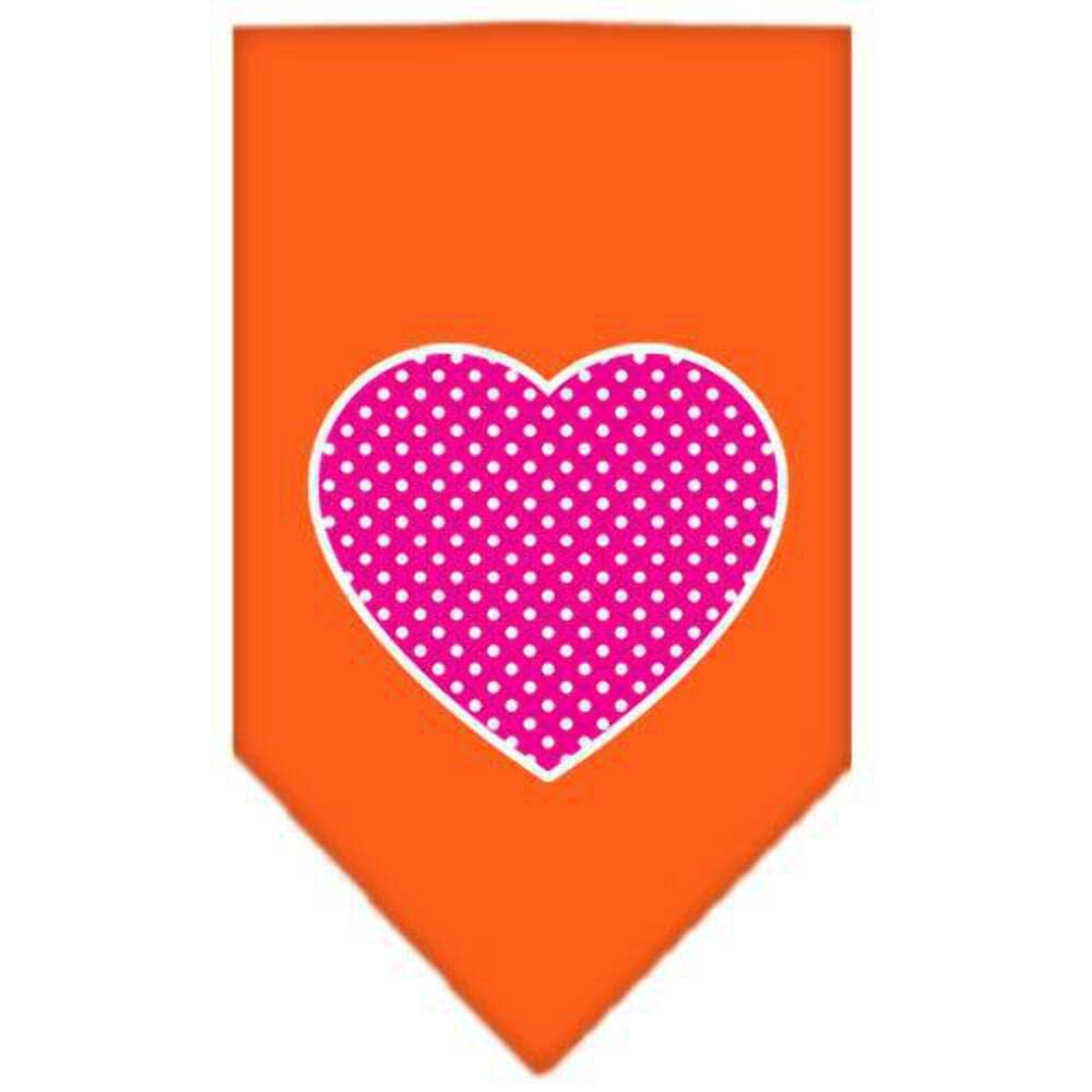 Pet and Dog Bandana Screen Printed, &quot;Pink Swiss Dot Heart&quot; Orange Small