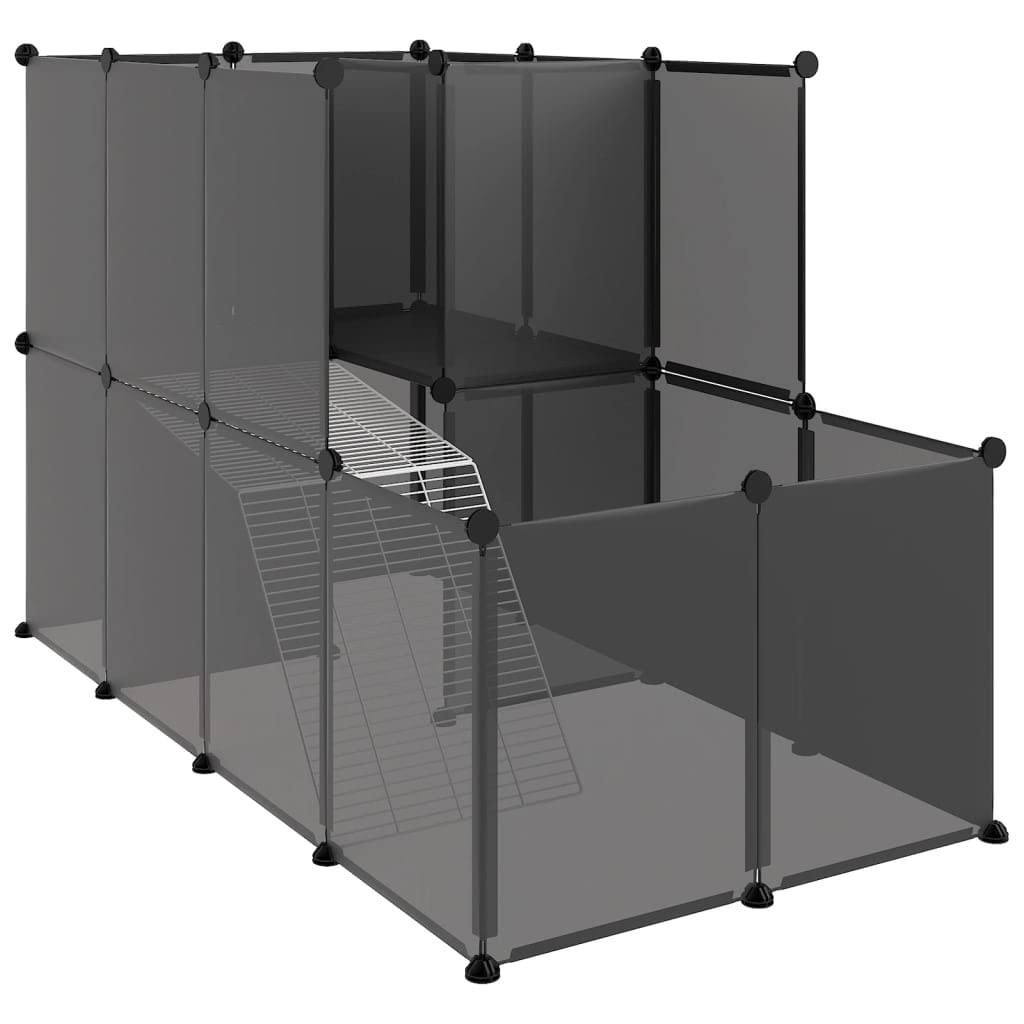 vidaXL Black Small Animal Cage: Spacious and Secure Enclosure with Platform and Ladder, Made of Durable PP & Steel, Ideal for Rabbits, Guinea Pigs, Kittens, 55.9&quot; x 29.1&quot; x 36.6&quot;