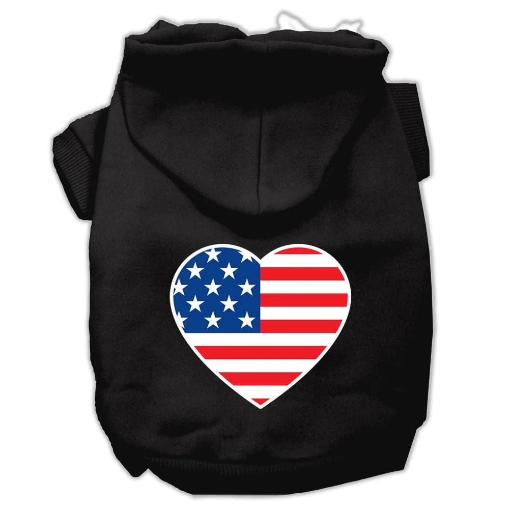 Pet Dog & Cat Hoodie Screen Printed, American Flag Heart Red XS (0-3 lbs.)