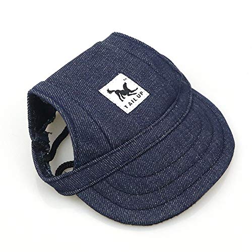 Leconpet Baseball Caps Hats With Neck Strap Adjustable Comfortable Ear Holes For Small Medium And Large Dogs In Outdoor Sun Protection (L, Blue Jeans)