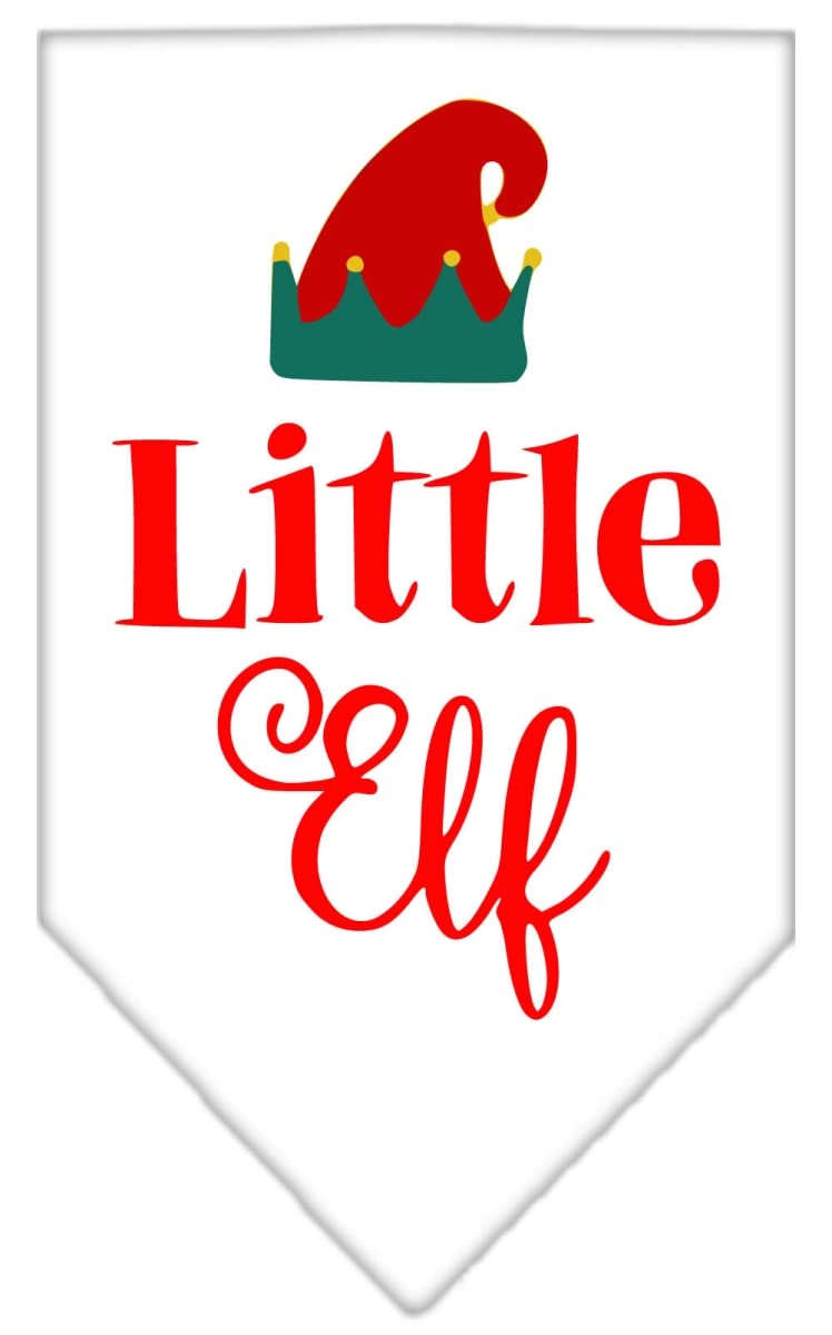 Christmas Pet and Dog Bandana Screen Printed, &quot;Little Elf&quot; White Small